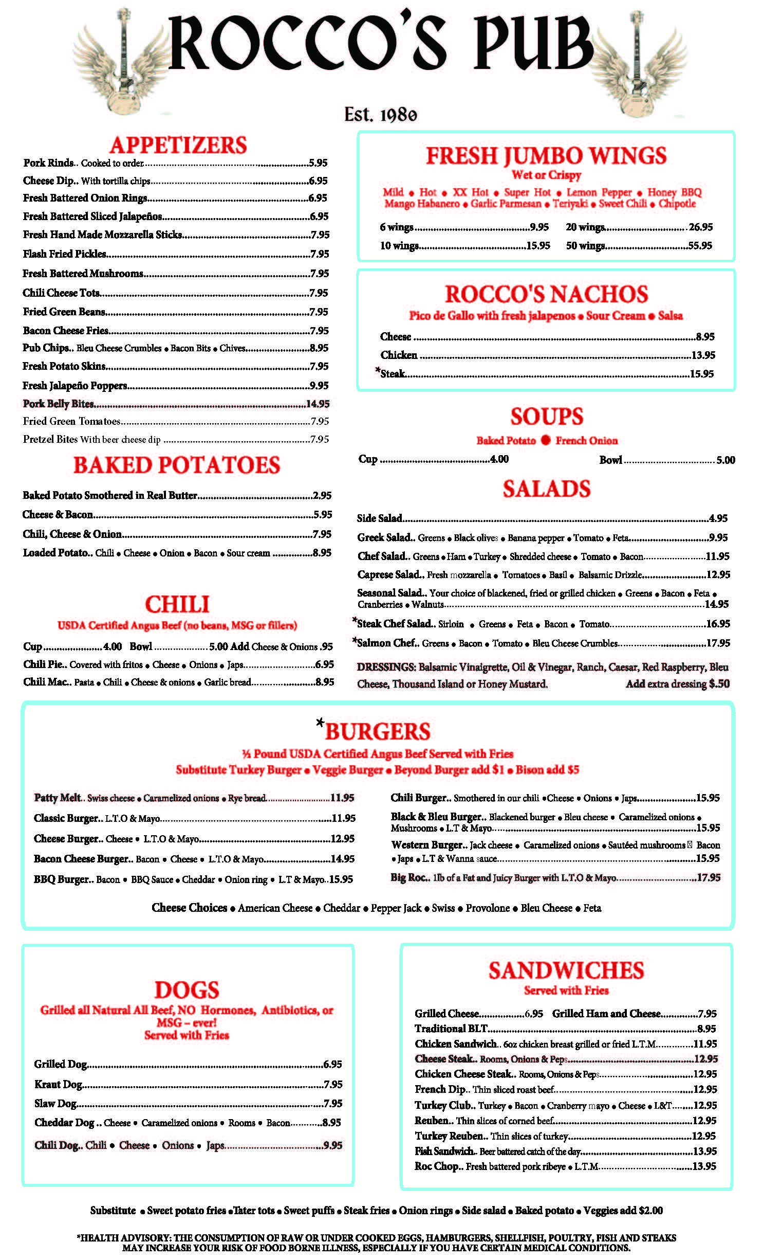 Menu Printable Rocco #39 s Pub Menu Printable Rocco #39 s Pub